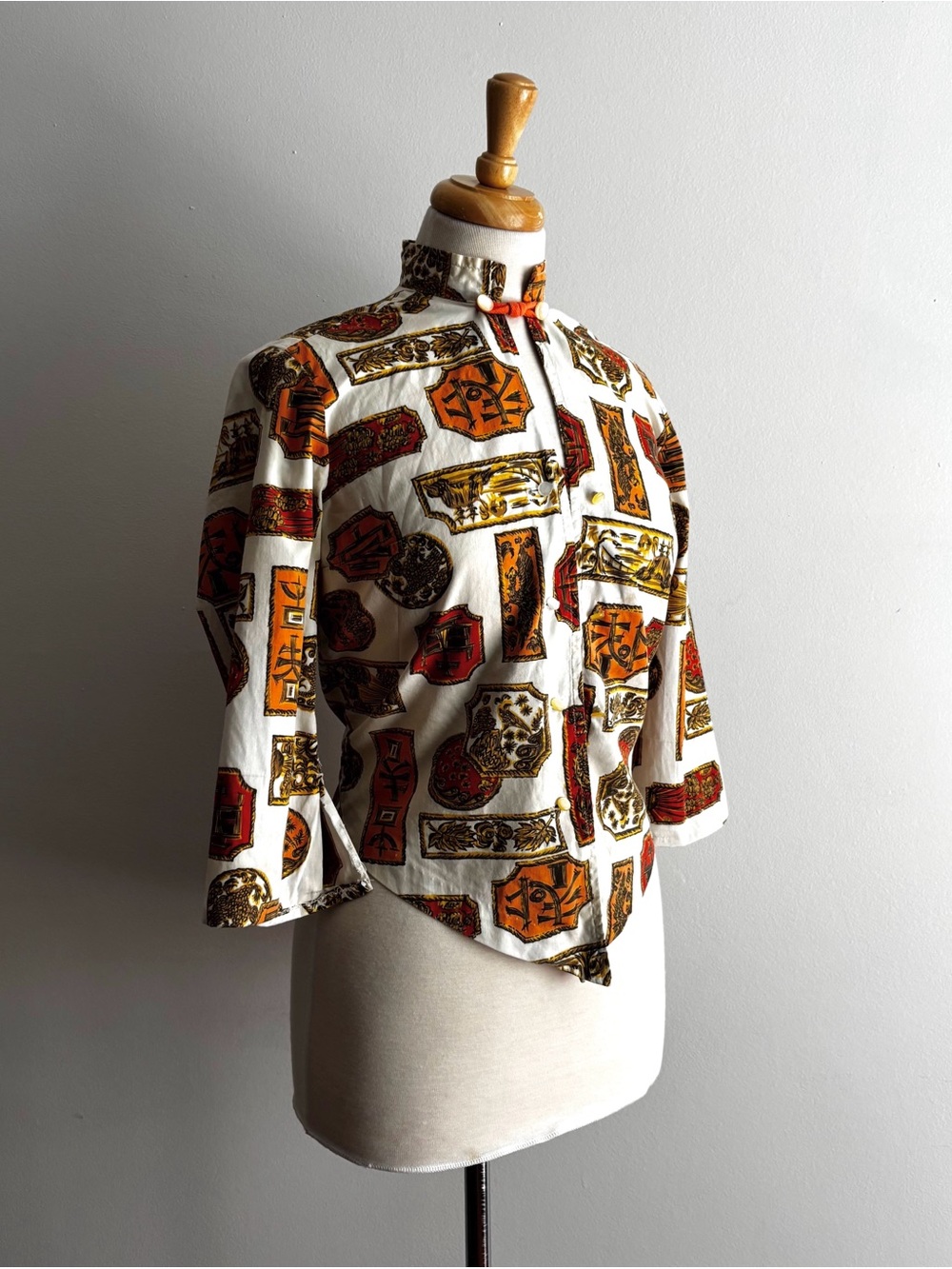 Vintage 1950s Novelty Print Collar Cotton Blouse / S M - Picture 4 of 15